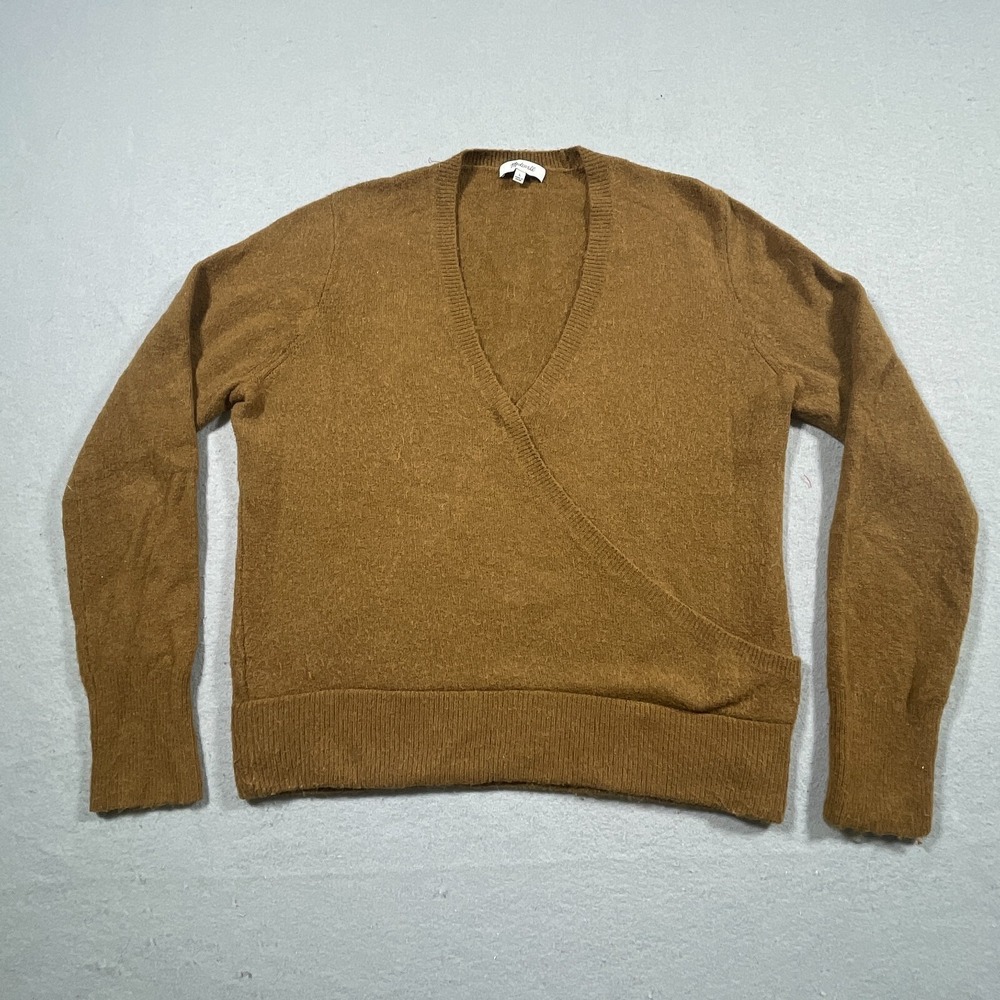 Madwell Sweater Women Large Faux Wrap Pullover‎ Brown Minimalist Alpaca Blend